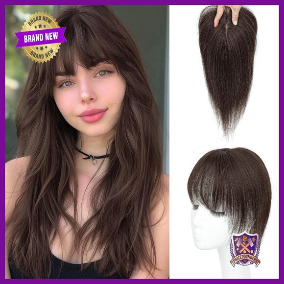 Real Human Hair Topper with Bangs 150% Density Silk Base Clip-In main image 5